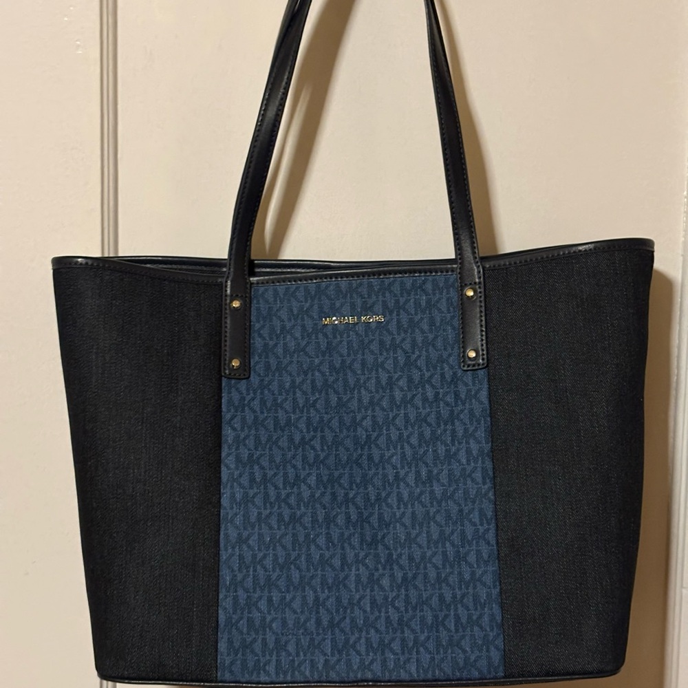 Michael Kors Blue Denim MK Logo Panel Tote